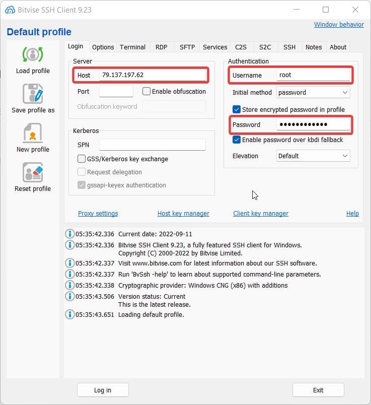 Настройки bitvise