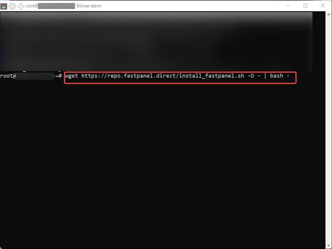 Команда установки Fastpanel