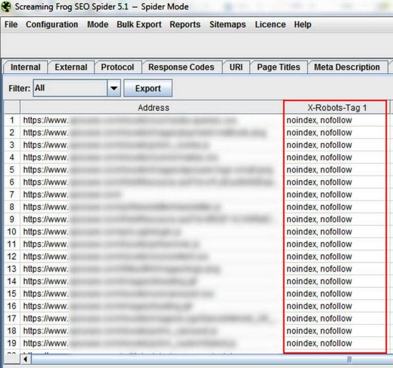Проверка x-robots-tag в Screaming frog
